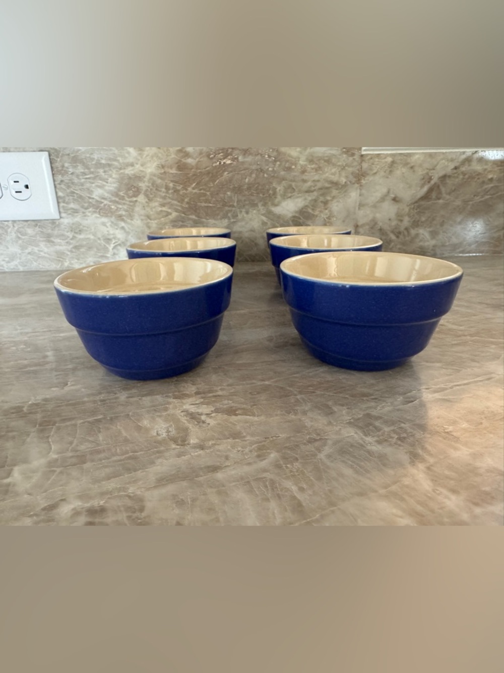 Le Creuset Blue Ramekins Set 6 Stoneware Mini Bowls 4”‎ EUC
